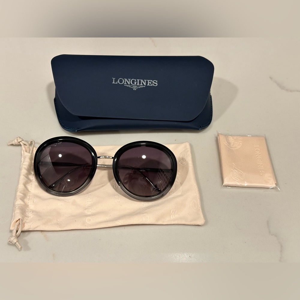 Longines Women's Black Frame Sunglasses with Dark Gray Lenses